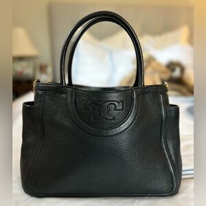 Tory Burch Black Leather Tote Bag.